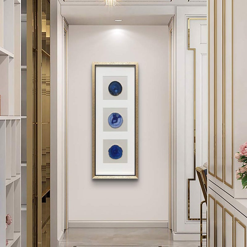 ARTECORS Modern 13x34 inch Trio Blue Agate Framed Wall Art 4 inch Golden Plated Geode Stone Artwork for Living Room Bedroom Home DÃ©cor - Image 3